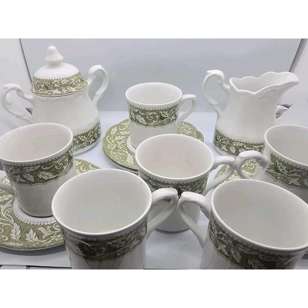J&G Meakin Tea Set Vintage Sterling Renaissance Green Colonial English Ironstone